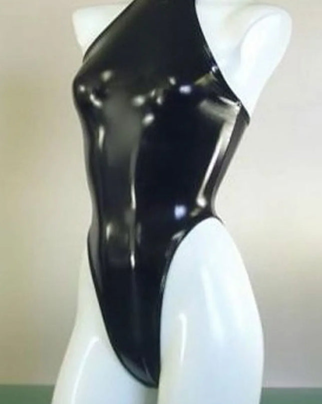 Sexy High Cut Swimsuit High Neck Halter Bodysuit Black One Piece Swimwear Body Suit Latex Catsuit Sexy Night Club Dance Wear