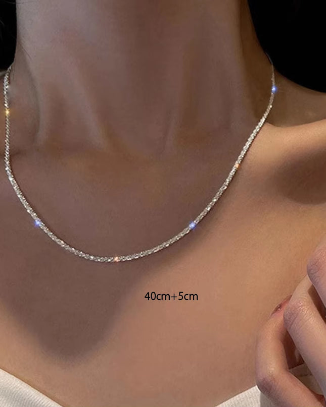 Silver Color Sparkling Necklace for Women Trendy Clavicle Chain Choker Girls Korean Wedding Party Jewelry Accessories