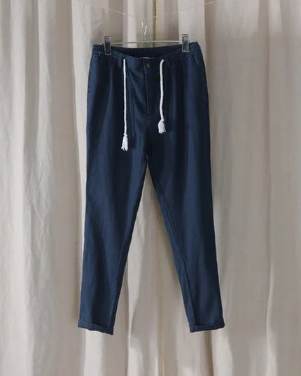 New Design Casual 100% Linen Long Pants Men Solid Fashion Brand Trousers for Men Elastic Waist Pantalones Pantaloni Un Pantalon