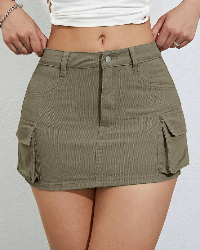 ICON Flap Pocket Side Cargo Denim Skirt