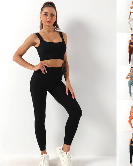 2Pcs Thread Yoga Suit Seamless Bra and Butt Lifting High Waist Leggings Set for Women Sports Fitness Yoga Pants Sportswear Outfits Clothing