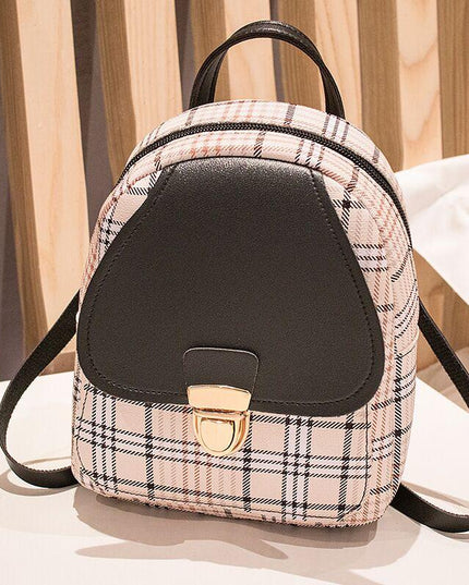 Ladies Check Lock Small Backpack One Shoulder Diagonal Handbag Coin Purse