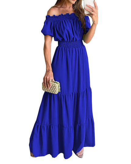 Boho Dresses for Women 2024 Summer Sexy off Shoulder Solid Color Flare Sleeve Tunic Dress Women Casual Mini Sundress Vestido