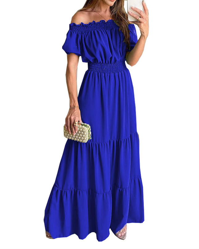 Boho Dresses for Women 2024 Summer Sexy off Shoulder Solid Color Flare Sleeve Tunic Dress Women Casual Mini Sundress Vestido