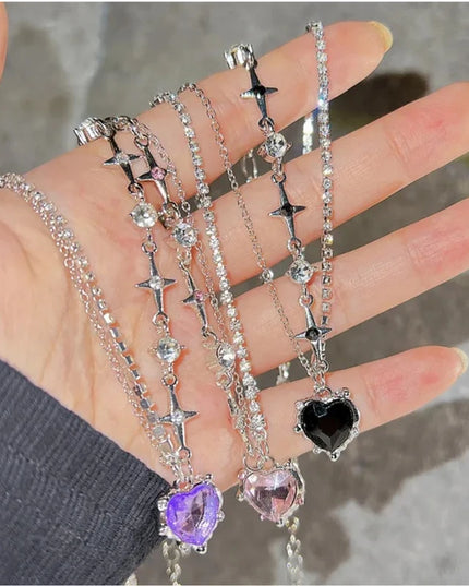 Star Zircon Pendant Necklace for Women Luxury Sweet Cool Girl Punk Heart Clavicle Chain New Fashion Jewelry Party Gift