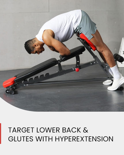 Multi-Functional FID Weight Bench for Full All-In-One Body Workout – Hyper Back Extension, Roman Chair, Adjustable Ab Sit up Bench, Incline Decline Bench, Flat Bench