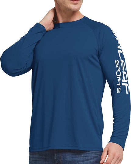 Men'S Long Sleeve UV Shirts Sun Protection UPF 50+ Shirt SPF Lightweight Quick Dry Rash Guard for Hiking Fishing Ocean Blue Size L