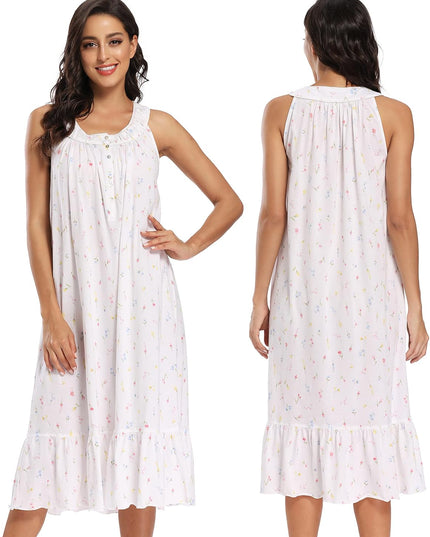 100% Cotton Nightgowns for Women Soft Ladies Gowns Sleepwear Long Sleeveless Nightgown