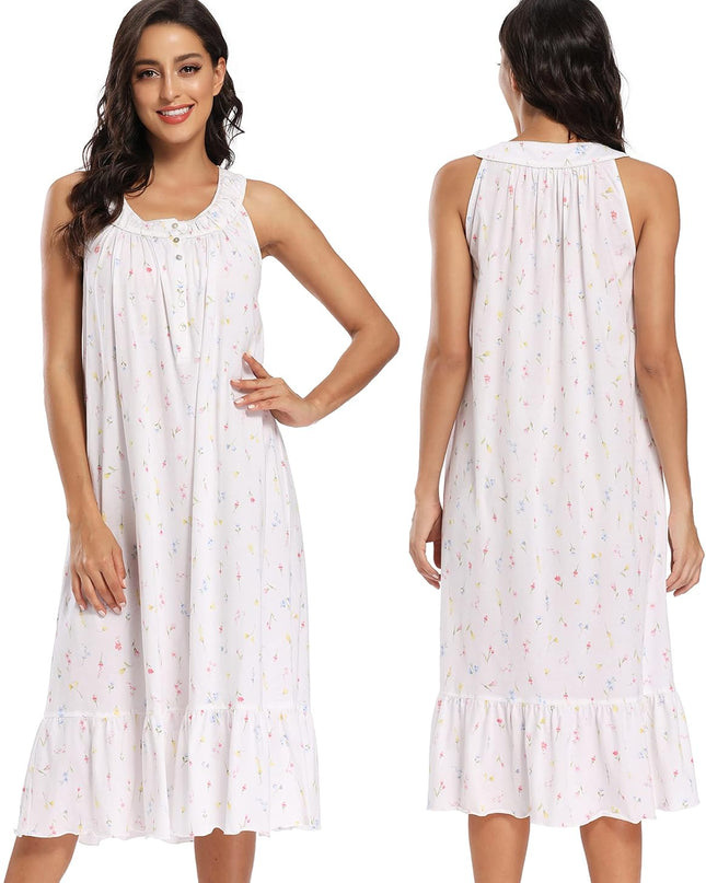 100% Cotton Nightgowns for Women Soft Ladies Gowns Sleepwear Long Sleeveless Nightgown