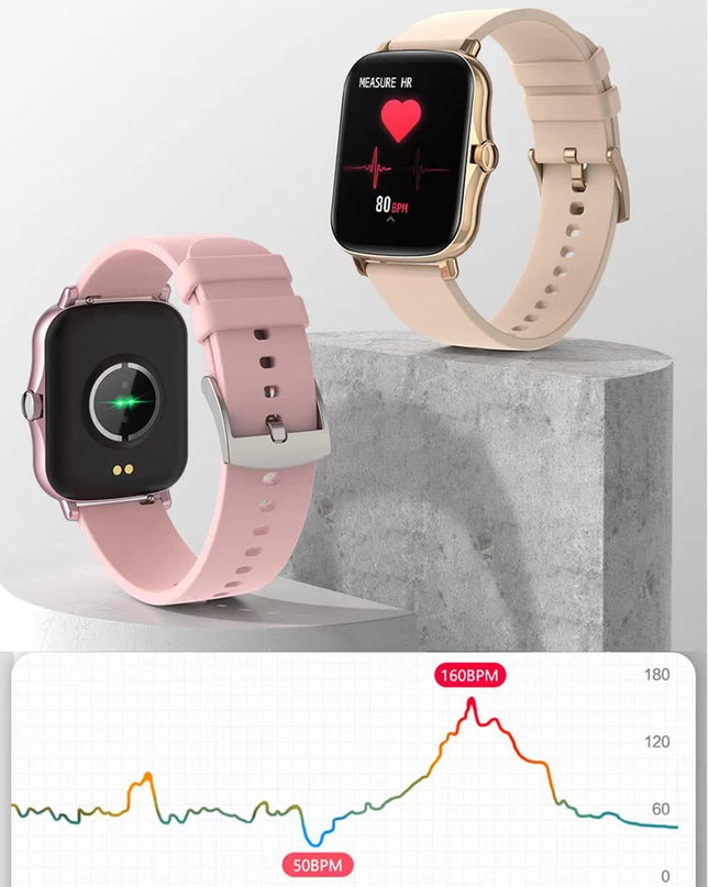 Smart Fitness Tracker Watch for Android/Ios - IP68, Heart Rate/Blood Oxygen/Sleep Monitoring, 8 Sports Modes, Breath Training, Weather Updates - 1.69-Inch Display for Men and Women (Rose Gold)