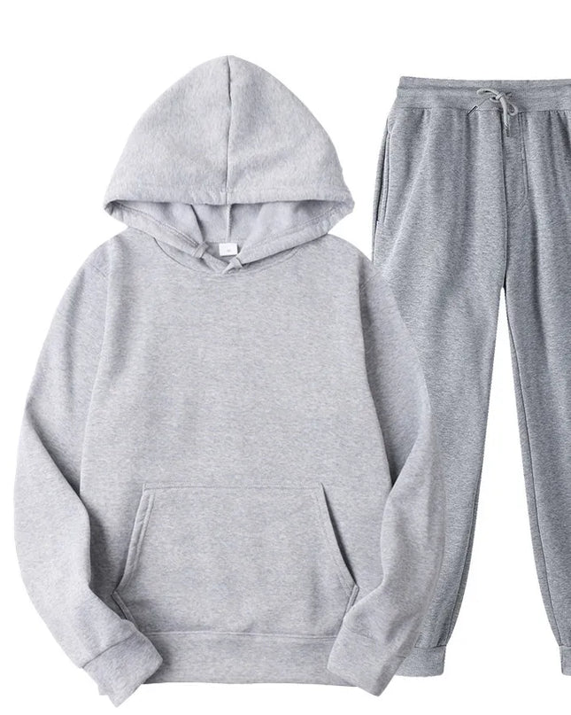 New Men Set Spring Autumn Fashion Mens Tracksuit Cotton Comfortable Two Piece Casual Sportswear Set Male Hoodies + Pants Solid
