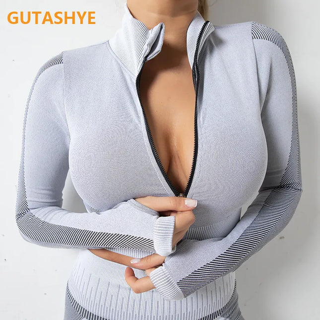 Women Fitness Sport Yoga Suit Seamless Women Yoga Sets Long Sleeve Yoga Clothing Female Sport Gym Suits Wear Running Clothes