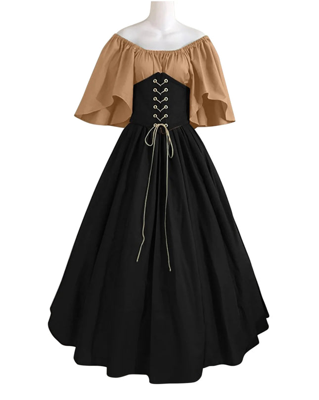 Womens Renaissance Faire Dresses Irish Traditional plus Size Dresses Ruffle over Dress Corset Retro Gown