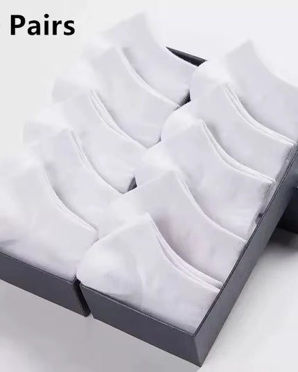 10 Pairs Men'S Polyester Boat Socks New Style Black White Grey Business Men Stockings Soft Breathable Summer for Male