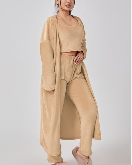 Cozy Pajama Set, 3 Piece Lounge Set, Cute Loungewear, Warm Suit Sets, Matching Set, Lounge Set, 3 Piece Pant Sets, Women Winter Dress