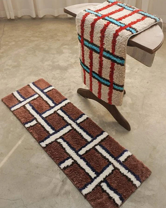 Retro Contrast Checker Bedside Tufting Runner Rug