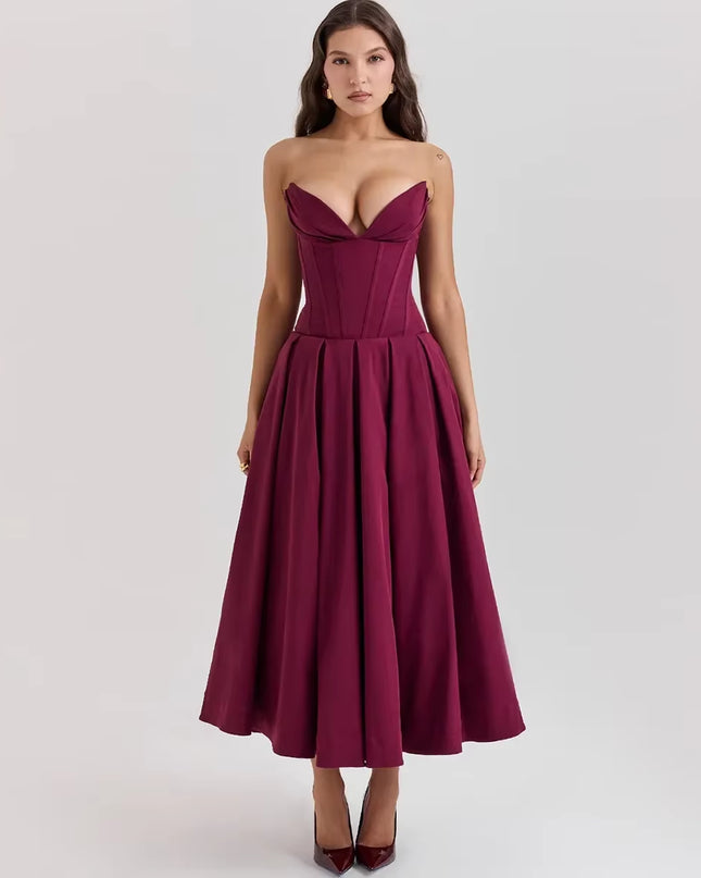 Summer Elegant Woman Dress 2024 New Arrivals Wine Formal Occasion Corset Dress Long Party Dresses Female Clothing
