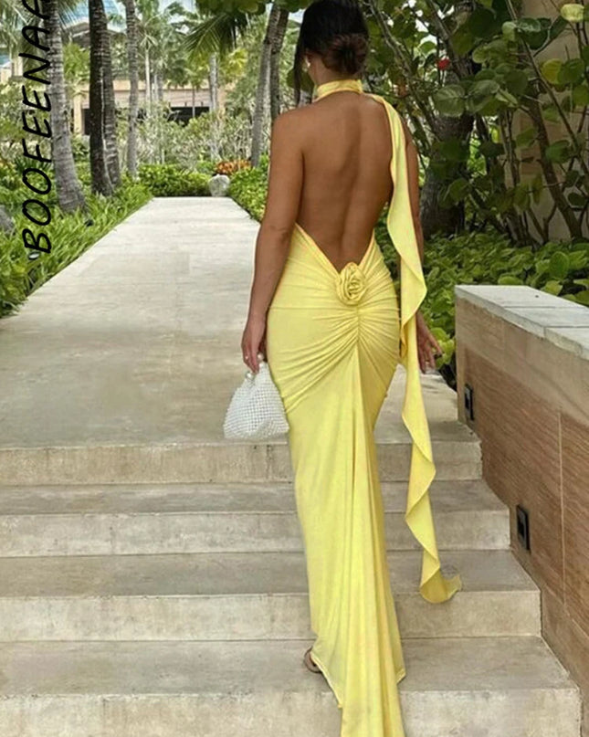Women's Elegant Floral-Applique Halter Backless Maxi Dress - Summer Party Wear 2024 C83-CE37