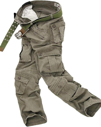 Mens Fashion Casual Cotton Multi-Pocket Outdoors Work Trouser Long Cargo Pants