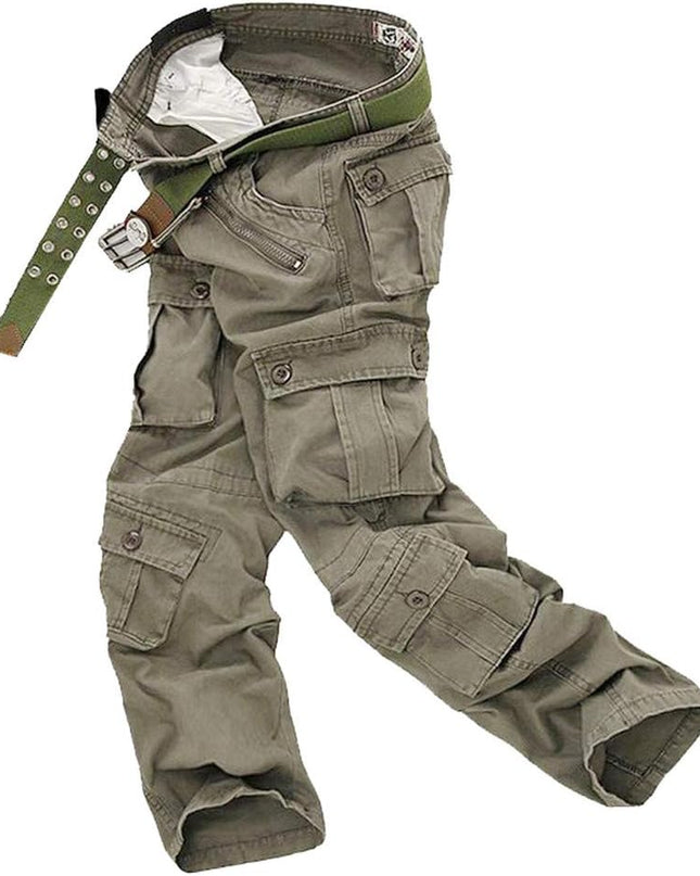 Mens Fashion Casual Cotton Multi-Pocket Outdoors Work Trouser Long Cargo Pants