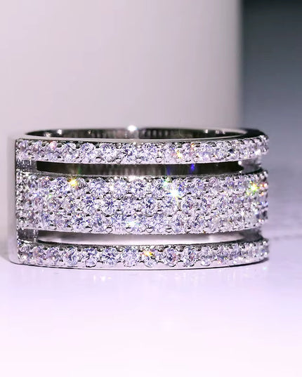 3 Layer CZ Brand Fashion Sterling Silver Color Jewelry Cubic Zircon Crystal Engagement Wedding Rings for Women Anillo Bijoux