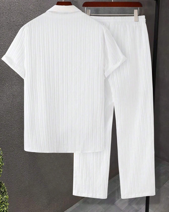 Manfinity Hypemode Men Solid Button up Shirt & Drawstring Waist Pants without Tee