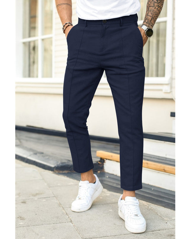Men'S Double Fold Line Solid Color Casual Suit Pants