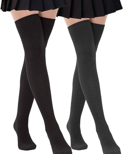 Women Thigh High Socks Extra Long Cotton Knit Warm Winter over the Knee Long Boot Stockings Black (2 Pairs (1 Black+1 Dgrey))…