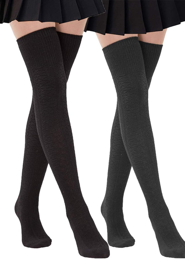 Women Thigh High Socks Extra Long Cotton Knit Warm Winter over the Knee Long Boot Stockings Black (2 Pairs (1 Black+1 Dgrey))…