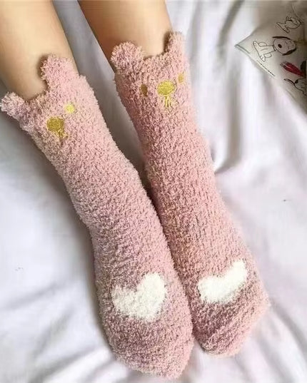 2 Pairs Cute Cow Spots Print Socks, Thickened & Warm Coral Fleece Socks, Women'S Stockings & Hosiery