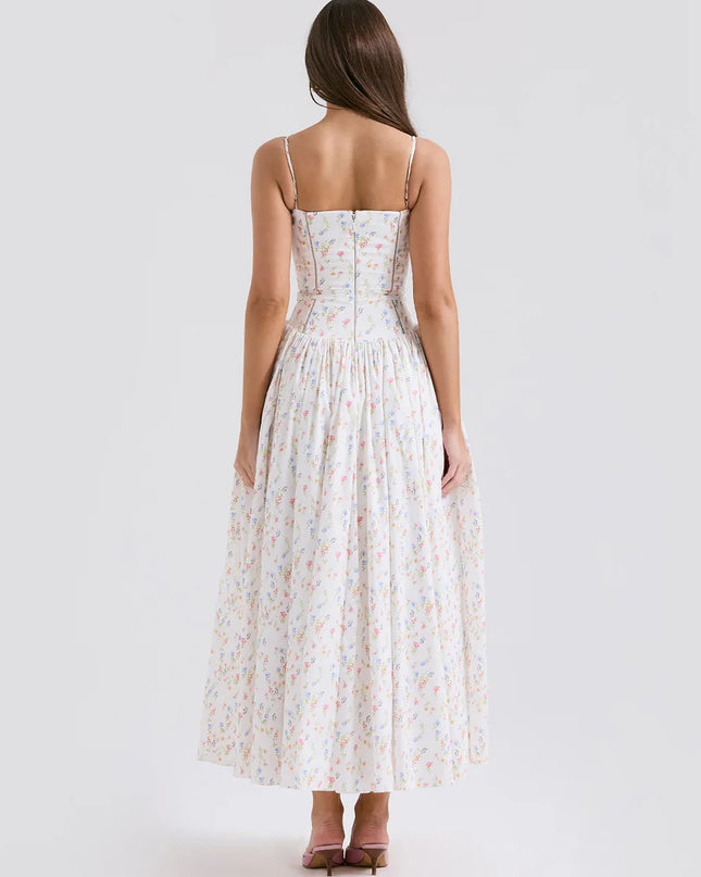 Summer Elegant Party Dresses 2024 New Arrivals Floral Print Spaghetti Strap Long Dresses One-Piece Graduation Dress