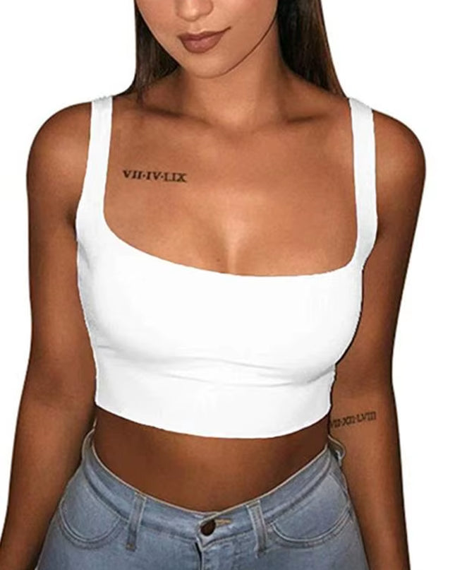 Sexy Women Solid Strappy Tank 2019 Vest Crop Top Summer Beach Party Sleeveless Slash Neck Tanks Woman Girls Bralette Tank Top