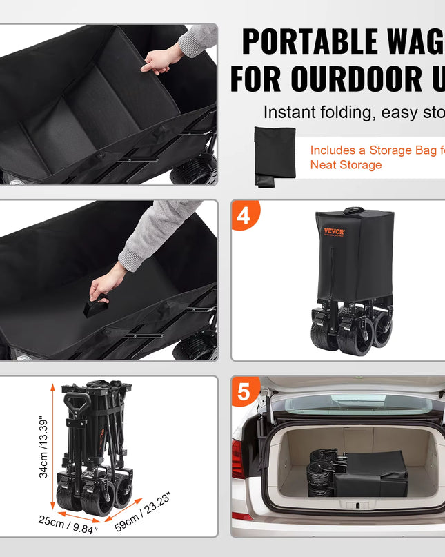 Collapsible Folding Wagon Beach Wagon Cart with All-Terrain Wheels Drink Holders Sports Wagon for Camping Shopping