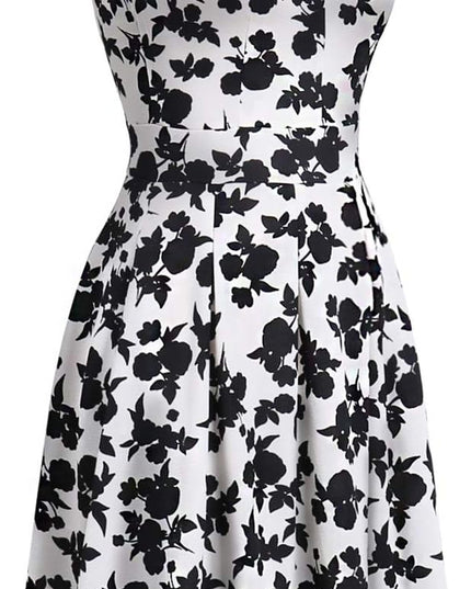 Summer Dresses for Women with Pockets Elegant Retro 50S Pleated V Keyhole Sleeveless Holiday Party Dance Wedding Guest Dress (S, Sp81-White Black Flo)