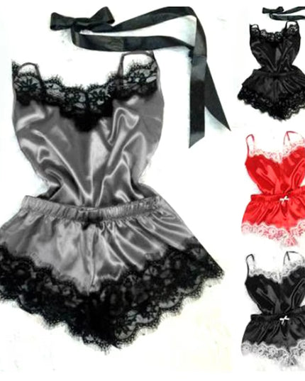 1 Set of Sexy Women'S Pajamas Sleeveless Camisole Pyjamas Lace-Trimmed Satin Camisole Pyjama Set