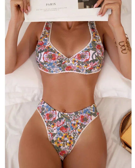Sexy Flower Print Push up Bikinis Sets 2025 Women Underwired Swimwear High Waist Swimsuits Back Knotted Beach Wear Bathing Suit