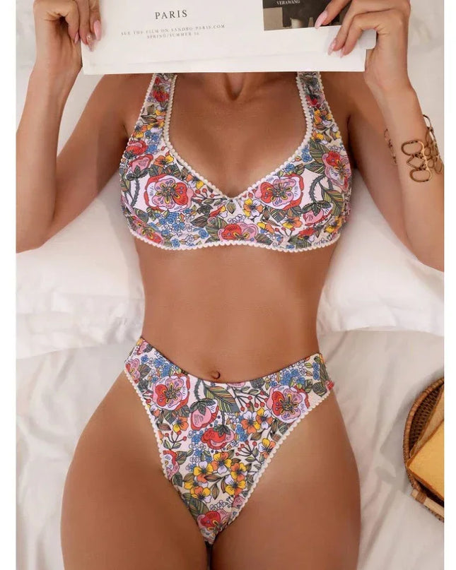 Sexy Flower Print Push up Bikinis Sets 2025 Women Underwired Swimwear High Waist Swimsuits Back Knotted Beach Wear Bathing Suit