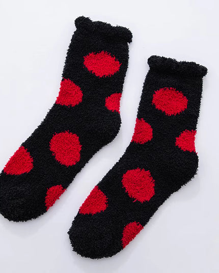 2 Pairs Cute Cow Spots Print Socks, Thickened & Warm Coral Fleece Socks, Women'S Stockings & Hosiery