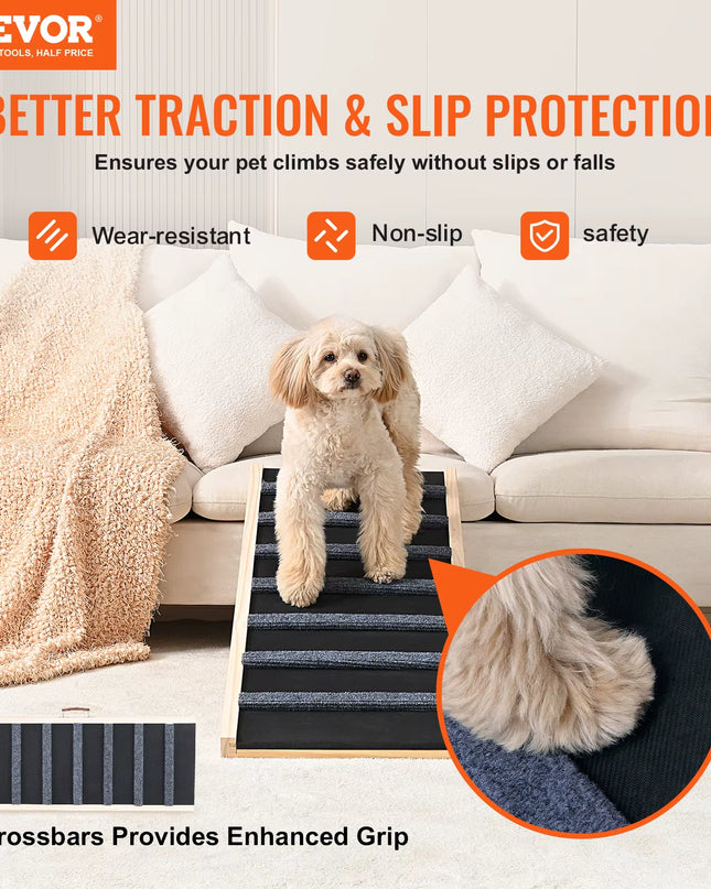 Dog Ramp Folding Ladder Anti-Slip High Adjustable Wooden Pet Ramp Removable for Small Old Dog Climbing Stairs Sofa Car
