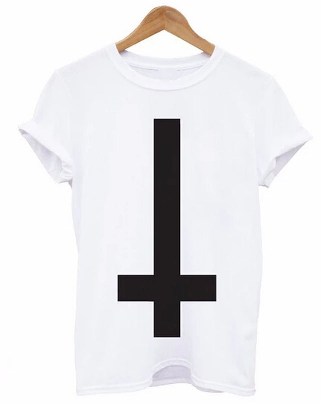 Inverted Cross Printed Men T Shirt Religion Swag Hipster Girl Retro Tshirt Cotton Custom Tee Shirt for Men Women plus Size