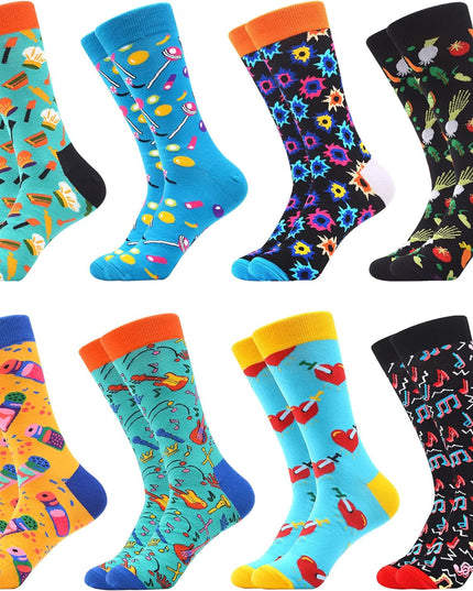 Mens Colorful Bright Dress Funky Novelty Patterned Design Socks 8 Pairs
