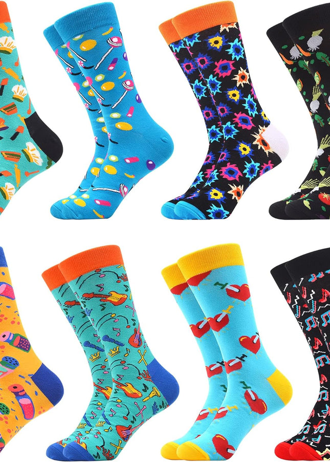 Mens Colorful Bright Dress Funky Novelty Patterned Design Socks 8 Pairs