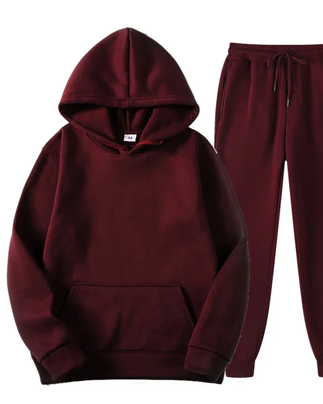 New Men Set Spring Autumn Fashion Mens Tracksuit Cotton Comfortable Two Piece Casual Sportswear Set Male Hoodies + Pants Solid