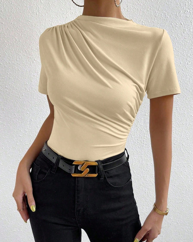 Rosydaze Ruched Mock Neck Tee
