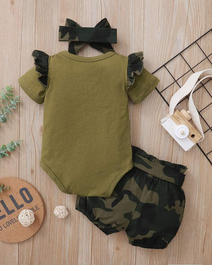 Baby Girl Clothes Newborn Outfits 3Pcs Infant Floral Short Sleeve Romper Shorts Set + Headband