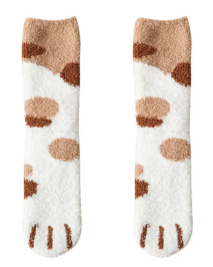 Plush Winter Funny Cute Style Animal Cat Paw Cartoon Pattern Women Cotton Socks Super Soft for Female House Sleeping Floor Sox
