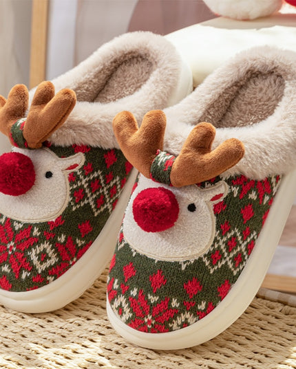 Cute Christmas Elk Plush Slippers Winter Ins Fashion Non-Slip Floor Bedroom Home Slippers for Women Fuzzy House Shoes