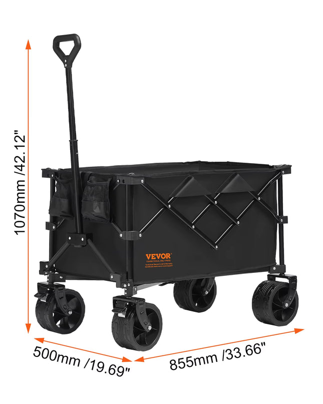 Collapsible Folding Wagon Beach Wagon Cart with All-Terrain Wheels Drink Holders Sports Wagon for Camping Shopping