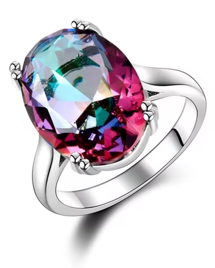 Fashion Women'S Jewelry S925 Silver Ring Mystic Fire Rainbow Topaz Rings Promotion Elegant Wedding Jewelry Anillos Party Gift