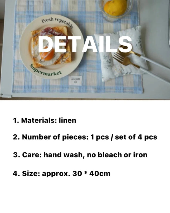 Retro Pastel Blue Checker Placemat for Dopamine Table Setting
